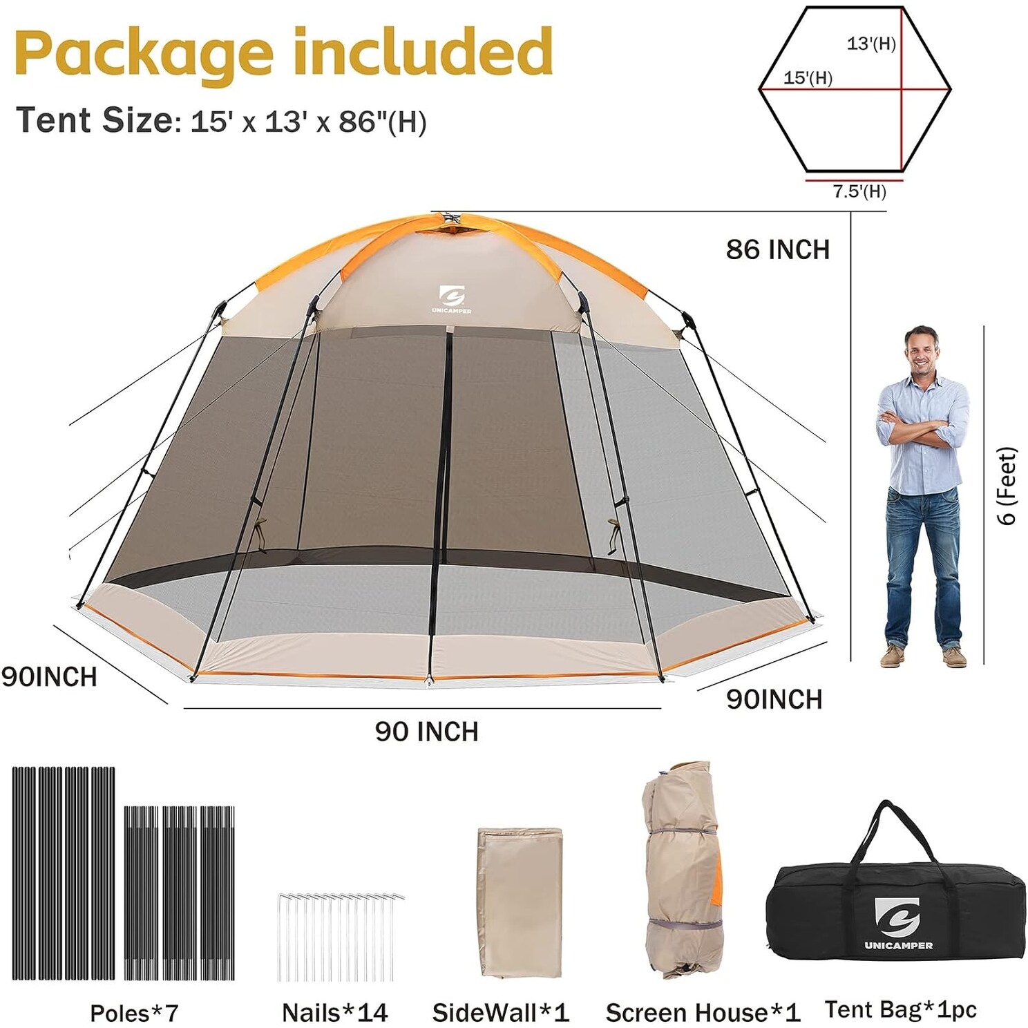 Khaki 15 13ft UPF 50 Canopy Tent with Side Wall Easy Setup Waterproof for Outdoor Patio Camping 15 13
